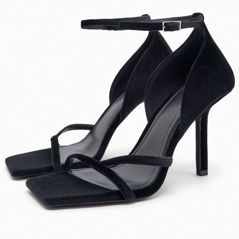ZARA heeled velvet sandal.